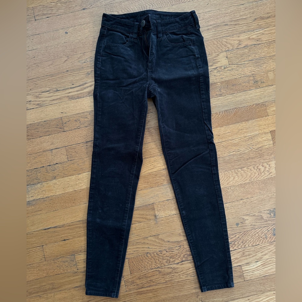 American Eagle Outfitters High Waisted Black Corduroy Skinny Jeans
